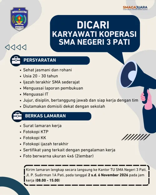 Lowongan Kerja Karyawati Koperasi SMA Negeri 3 Pati