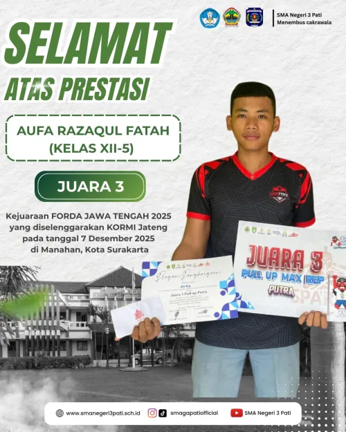 Selamat dan Sukses kepada Ananda Aufa Razaqul Fatah (kelas XII-5) meraih Juara III Pull-up