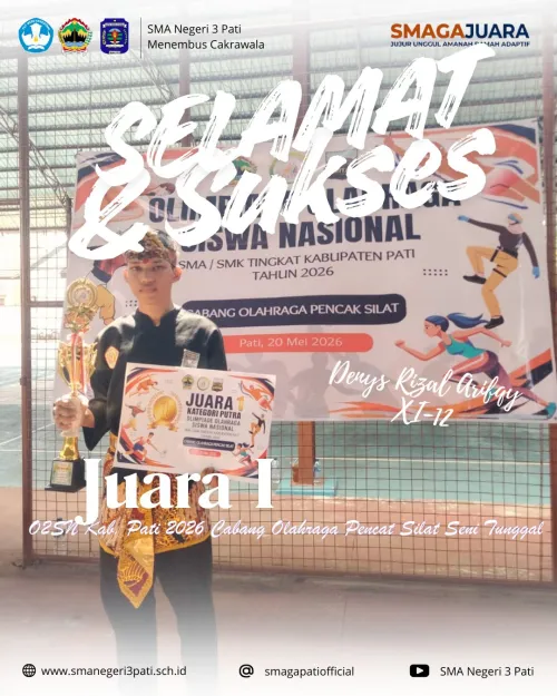 Selamat atas prestasi DENYS RIZAL ARIFQY (XI-12) JUARA I