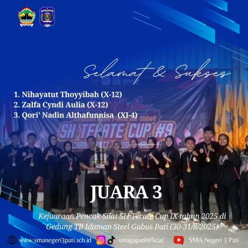 Selamat kepada  Ananda Nihayatut Thoyyibah ( X- 12), Ananda Zalfa Cyndi Aulia ( X- 12, Ananda Qori ' Nadin Althafunnisa ( XI-4) raih  Juara 3  