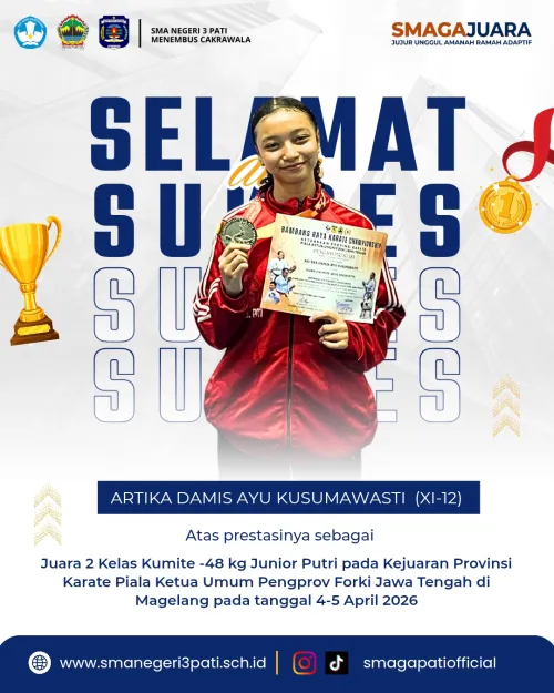 Selamat dan Sukses kepada Ananda Artika Damis Ayu Kusumawasti Juara II Kelas Kumite-48 Kg Junior Putri pada Kejuaraan Provinsi Karate Ketua Umum Pengprov Forki Jawa Tengah