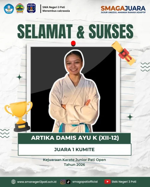 Selamat dan Sukses kepada   ARTIKA DAMIS AYU (XII-12) Juara 1 Kumite