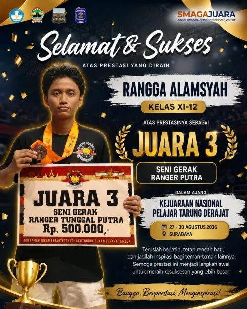 Selamat & Sukses kepada RANGGA ALAMSYAH ( XI-12 ) Juara 3 Seni Gerak Ranger Putra