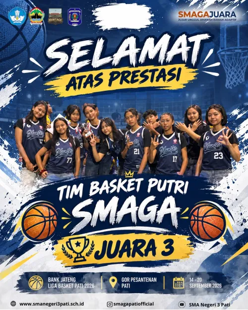 Tim Basket Putri SMA Negeri 3 Pati juara 3 dalam event Bank Jateng Liga Basket Pati Tahun 2026