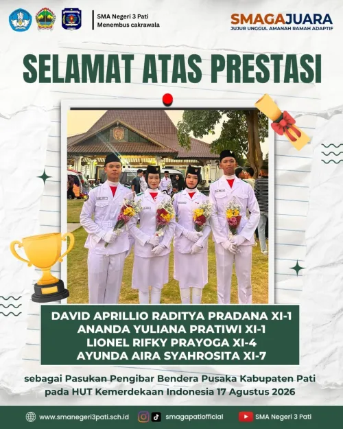 Selamat atas prestasi sebagai Pasukan Pengibar Bendera Pusaka Kabupaten Pati pada HUT Kemerdekaan Indonesia