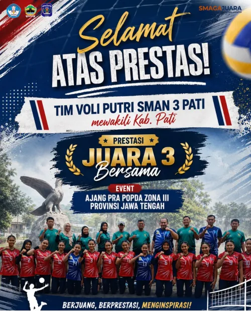 TIM BOLA VOLI PUTRI SMA NEGERI 3 PATI Meraih Juara 3 Bersama. dalam Event Ajang Pra POPDA Zona III Provinsi Jawa Tengah