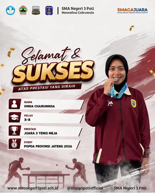 Selamat & Sukses Dinda Chairunissa X-8 Juara 3 Tenis Meja