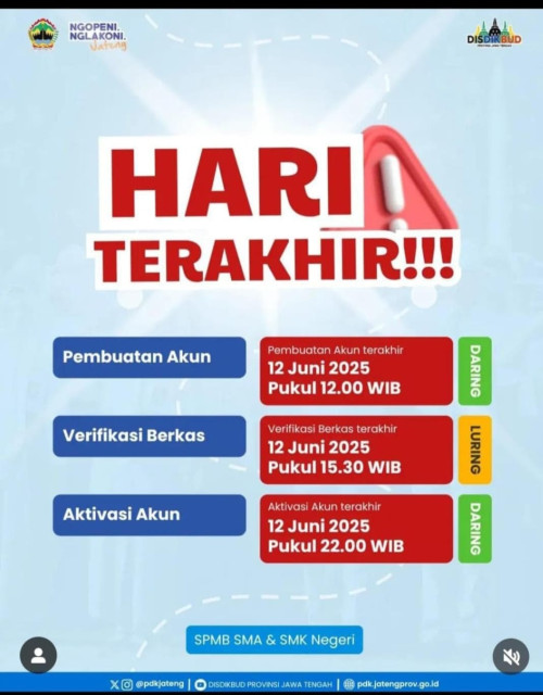 Hari Terakhir Pengajuan akun, verifikasi & aktivasi akun SPMB 2025/2026