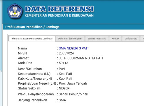 NPSN SMA NEGERI 3 PATI 