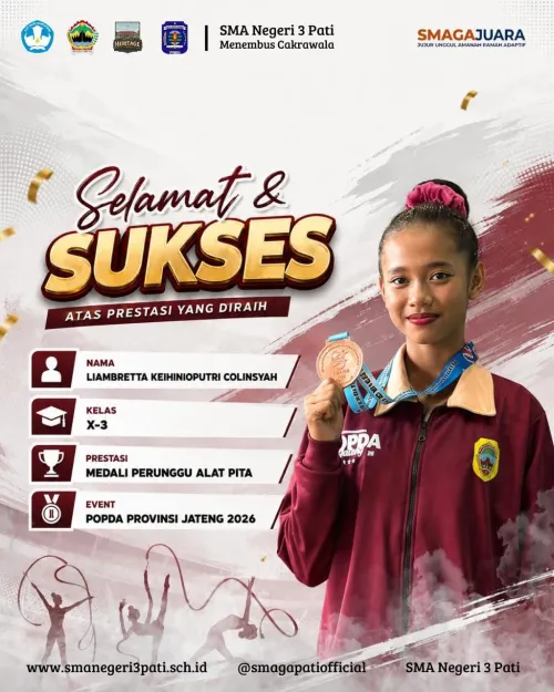 Selamat & Sukses Liambretta Keihinioputri Colinsyah ( X-3)  raih Medali Perunggu Alat Pita  Popda Provinsi Jateng 2026