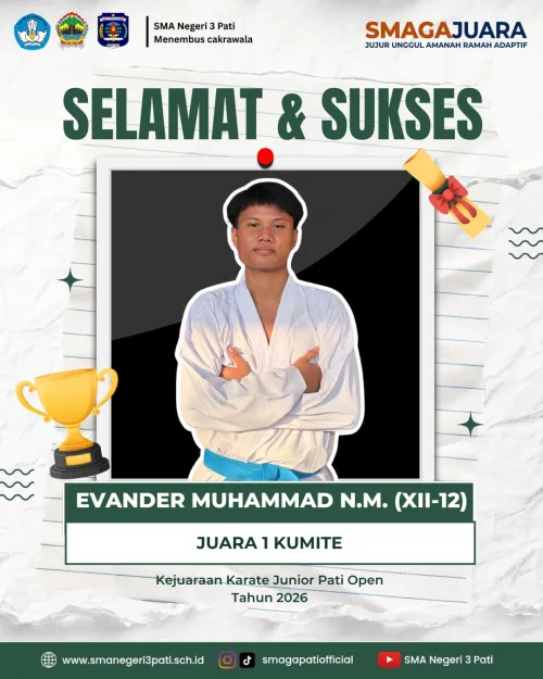 Selamat dan Sukses kepada EVANDER MUHAMMAD N.M (XII-12) Juara 1 kumite