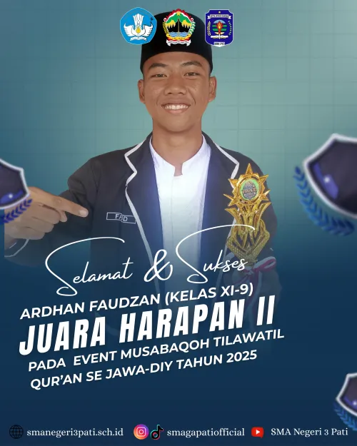 Selamat kepada ananda Ardhan Faudzan dari kelas XI-9 atas Prestasi yang diraih
