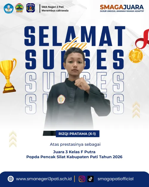 Selamat atas prestasi yang diraih   RIZQI PRATAMA (X-1), JUARA 3 Kelas F Putra
