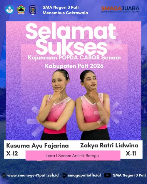 Selamat atas prestasi yang diraih Ananda KUSUMA AYU FAJARINA (X-12), ZAKYA RATRI LIDWINA (X-11)