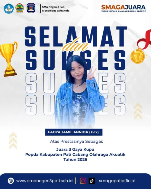  FADYA JAMIL ANINDA (X-12) Raih JUARA 3 Gaya Kupu POPDA KABUPATEN PATI CABANG OLAHRAGA AKUATIK TAHUN 2026.