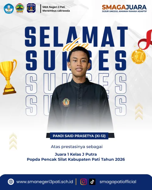 Selamat atas prestasi yang diraih    PANJI SAID PRASETYA (XI-12), JUARA 1 Kelas J Putra