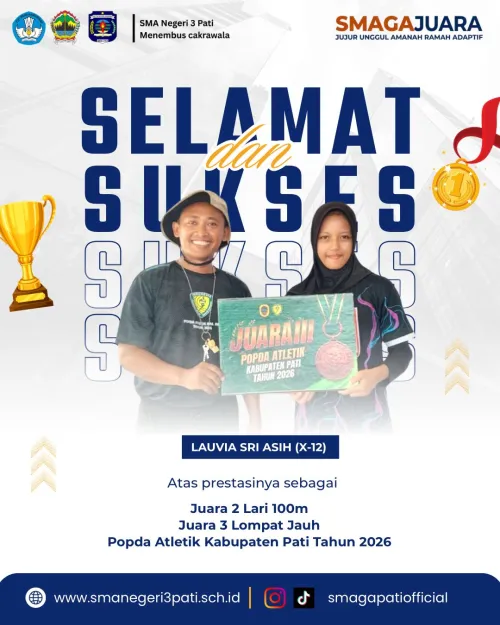 Selamat atas prestasi yang diraih    LAUVIA SRI ASIH (X-12), JUARA 2 LARI 100M JUARA 3 LOMPAT JAUH