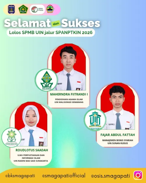 Selamat & Sukses kepada Peserta Didik SMA Negeri 3 Pati, Lolos SPMB UIN Jalur SPANPTKIN 2026 