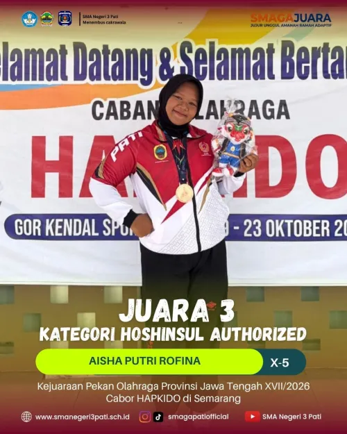 Selamat & Sukses kepada ananda Aisha Putri Rofina ( X-5) atas Prestasi yang telah diraih.