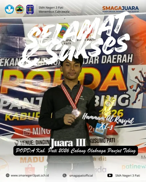 Selamat dan sukses kepada HAMMAM AL RASYID BAGUS NUGROHO (XI-3) Juara III