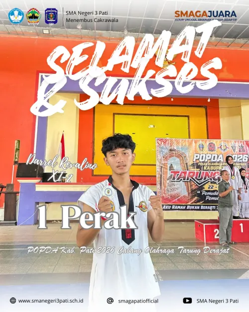 Selamat dan sukses Kepada:   DAREL REVALINO (XI-12) 1 MEDALI PERAK