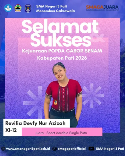 Selamat atas prestasi yang diraih Ananda REVILIA DEVFY NUR AZIZAH (XI-12), JUARA I SPORT AEROBIC SINGLE PUTRI