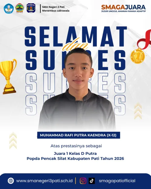 Selamat atas prestasi yang diraih    MUHAMMAD RAFI PUTRA KAENDRA (X-12), JUARA 3 Kelas D Putra