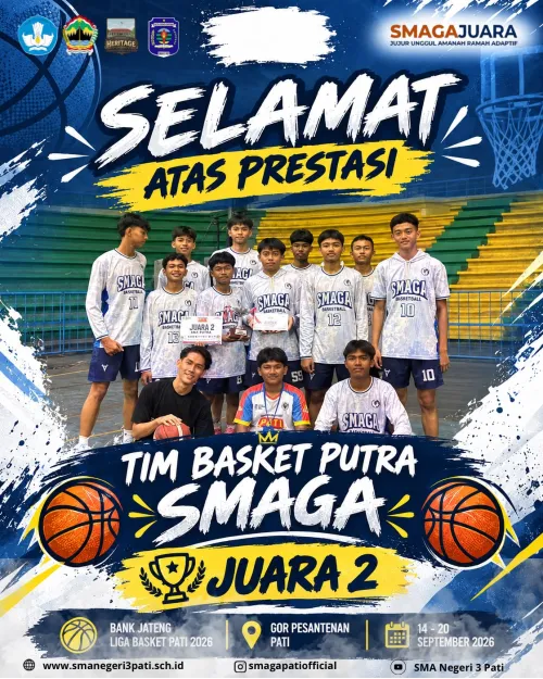 Tim Basket Putra SMA Negeri 3 Pati juara 2 dalam event Bank Jateng Liga Basket Pati Tahun 2026