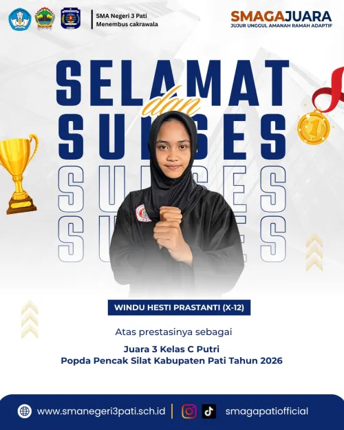 Selamat atas prestasi yang diraih   WINDU HESTI PRASTANTI (X-12), JUARA 3 Kelas C Putri