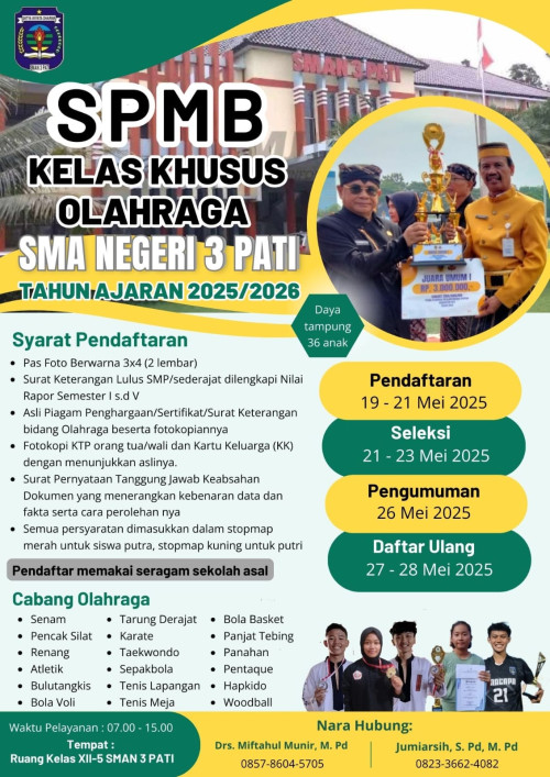 SPMB KELAS KHUSUS OLAHRAGA ( KKO) TAHUN AJARAN 2025/2026