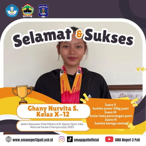 Selamat dan Sukses kepada  Ananda Ghany Nurvita S. (Kelas X-12)   berhasil meraih juara 
