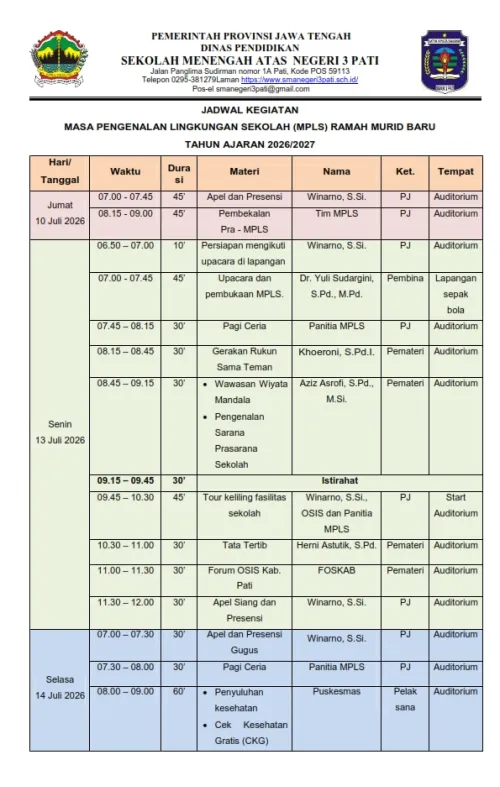 Jadwal MPLS Tahun Ajaran 2026/2027