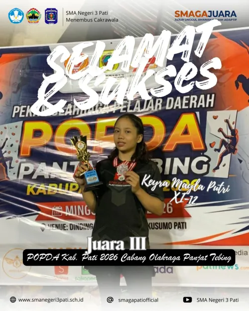 KEYRA MAYLA PUTRI ADISTI (XI-I2) Juara III POPDA Kab. Pati 2026 Cabang Olahraga Panjat Tebing