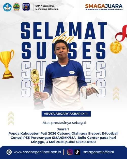 ABUYA ABQARY AKBAR (X-1) JUARA 1 POPDA KABUPATEN PATI TAHUN 2026 CABANG OLAHRAGA E-SPORT-FOOTBALL CONSOL P55 PERORANGAN SMS/SMK/MA BOLLO CENTER