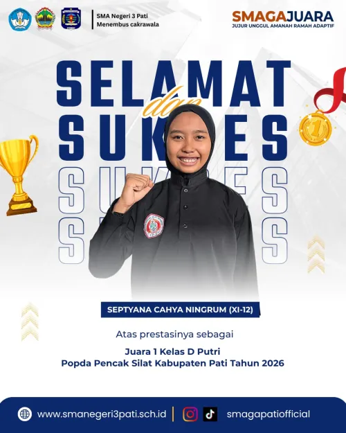 Selamat atas prestasi yang diraih   SEPTYANA CAHYA NINGRUM (XI-12), JUARA 1 Kelas D Putri