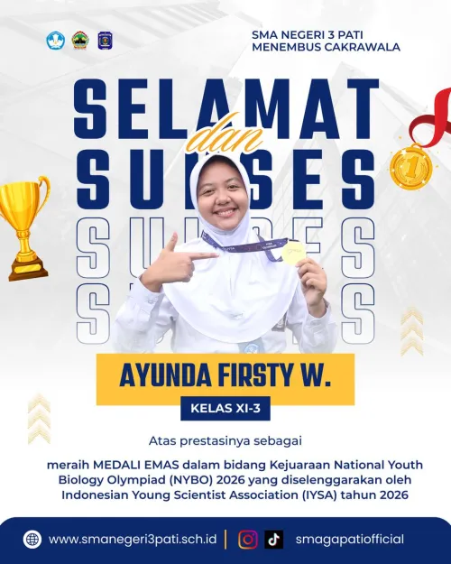 Ananda  AYUNDA FIRSTY W. ( XI-3) Raih Medali Emas  Nasional Youth Biology Olympiad (NYBO) 2026 